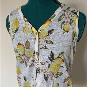 Cynthia Rowley | 100% Linen Lemon Print Sleeveless V-neck Tank Top | Size S